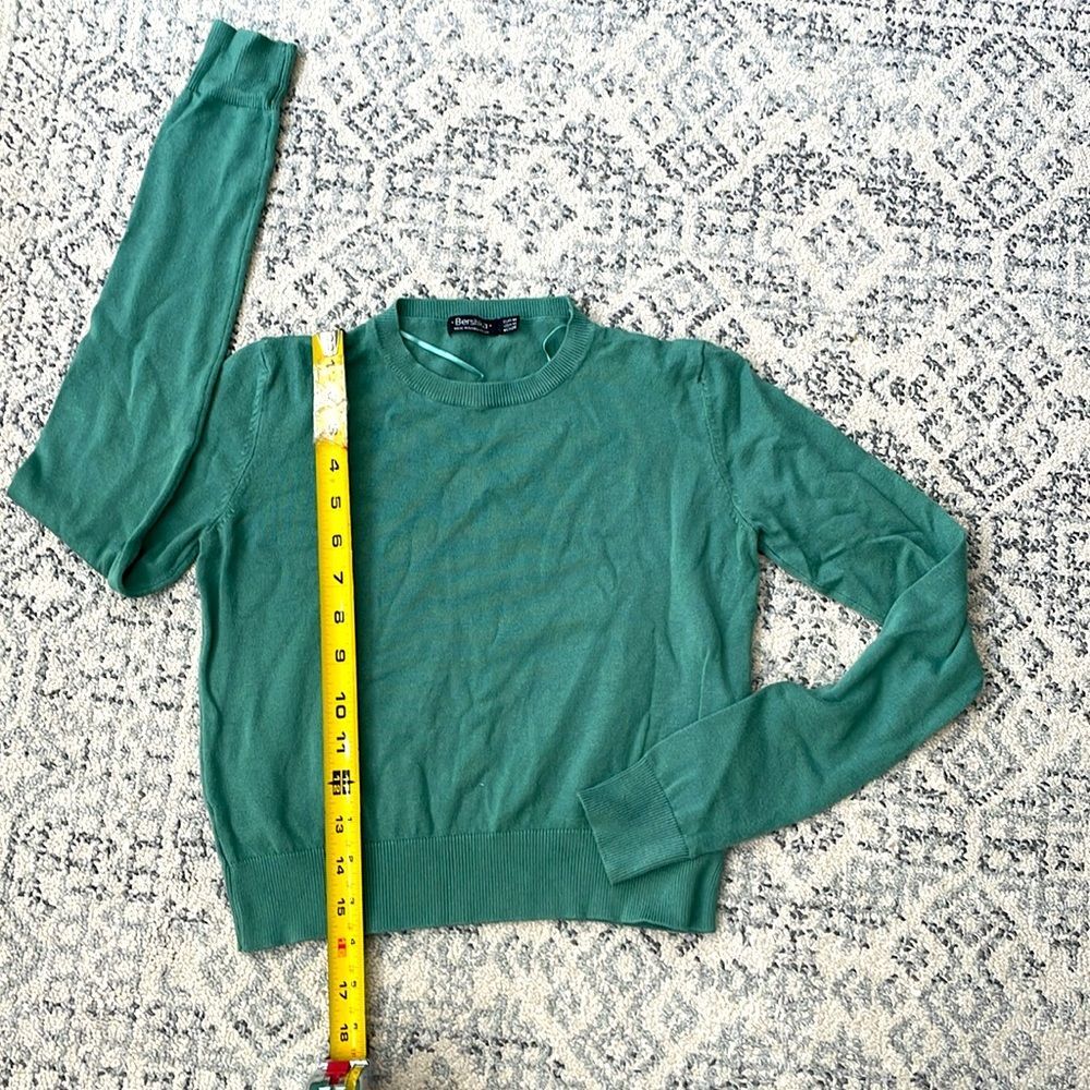Bershka Cropped Knit Long Sleeve Crew Neck Sweater Women Green Size M - Picture 5 of 7